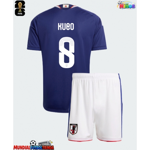 Camiseta Japón Takefusa Kubo #8 Primera Equipación Replica Mundial 2026 para niños mangas cortas (+ Pantalones cortos)